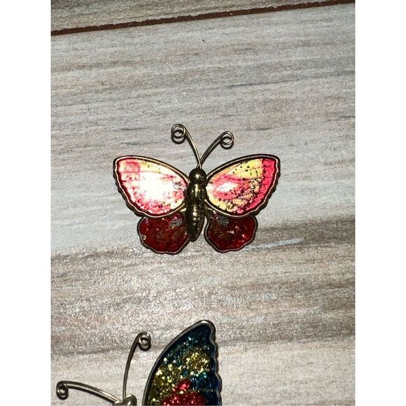 Vintage 3 Butterfly Brooch 3 Enamel Glitter Gold Silver Tone Anne Klein & Others - Picture 3 of 7